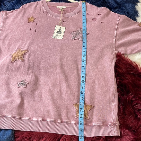 Easel Patchwork Mineral Wash Lightweight Knit Top - Picture 14 of 16